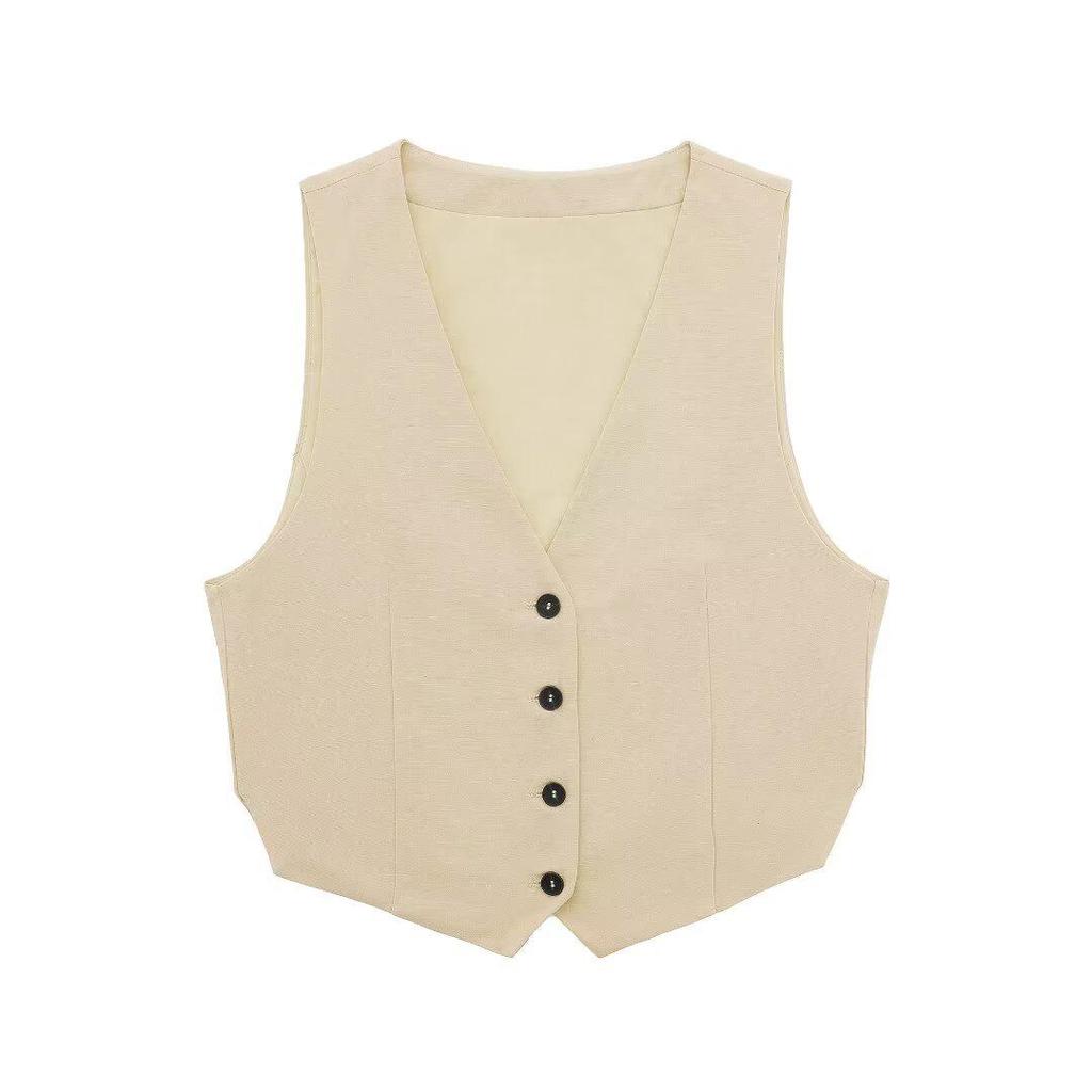 2024 Summer Women's Solid Color Fashion Split Vest & Shorts Set