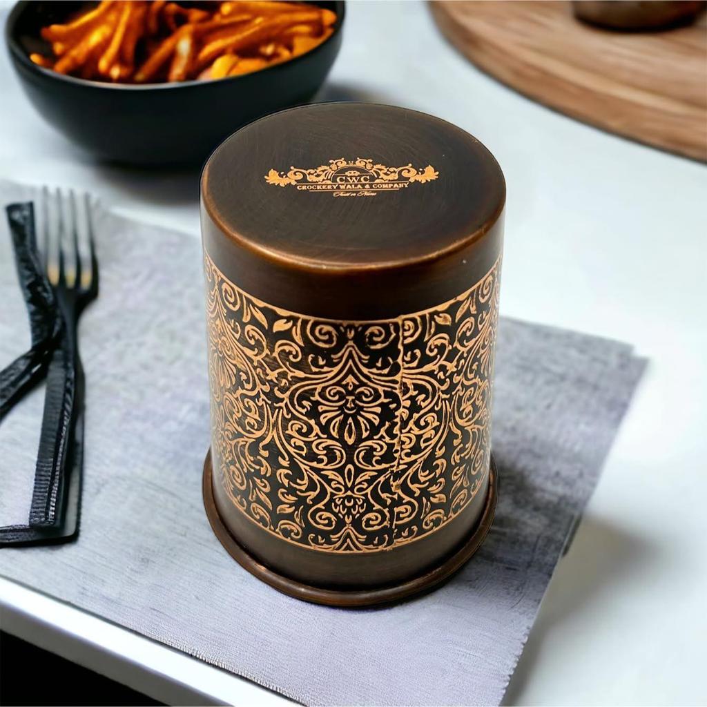 Pure Copper Bottle with 2 Glass Gift Set (Antique Itching Regular) 1 Litres