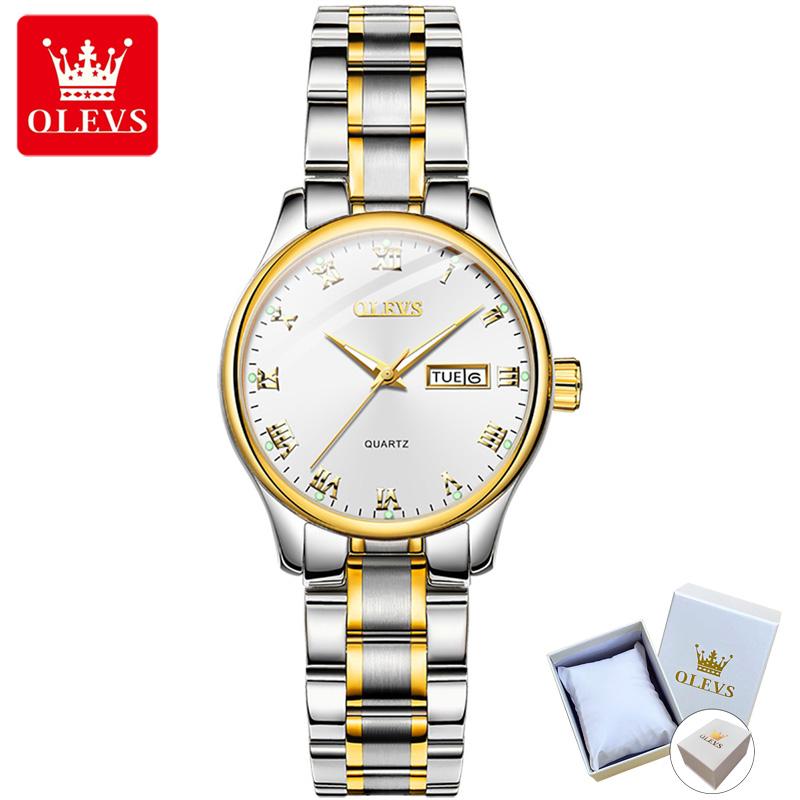

OLEVS 5568 с подарочной коробкой, двойной календарь, кожаный ремешок, женские часы с ремнем, женские часы снег