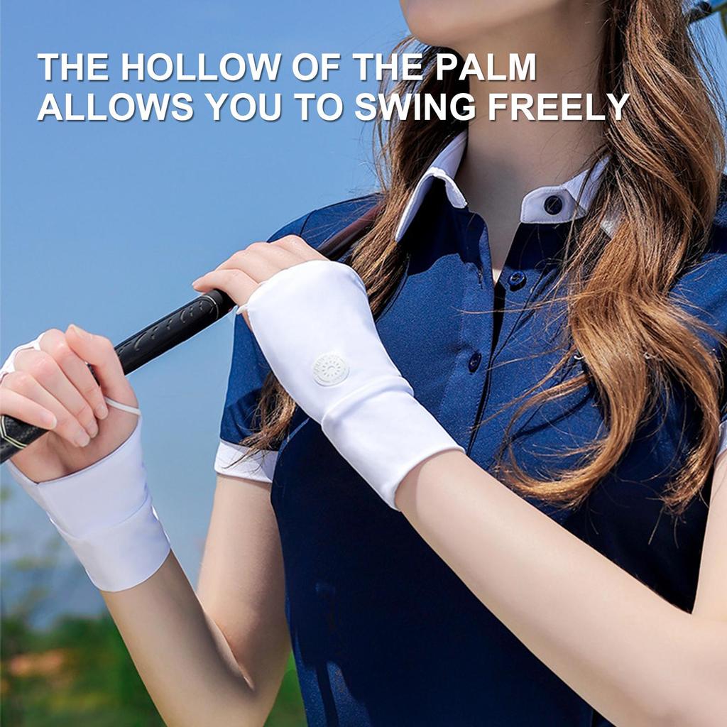 Women Protector Golf Gloves Cool Breathable Half Finger Glove Ice Silk Wrist Wristband Ice Silk Mittens Outdoor