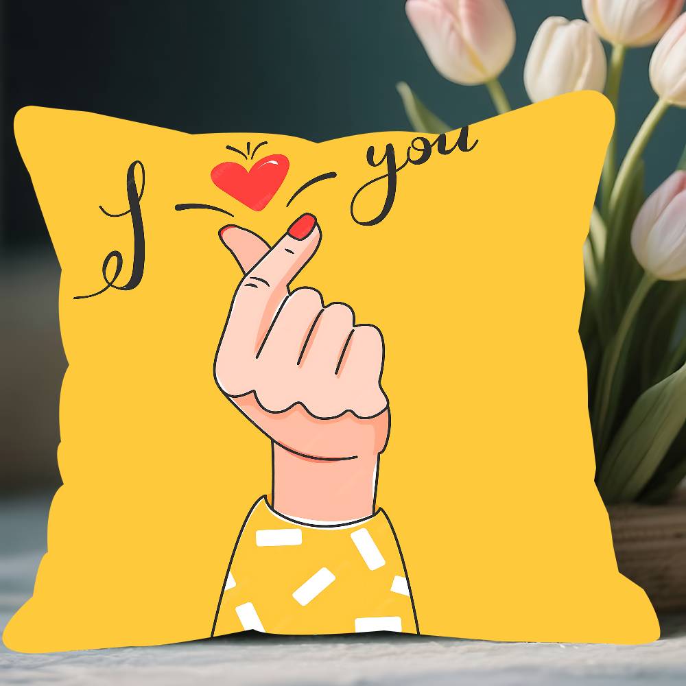 

Cartoon Finger Gesture Love You Pillow Case Removable Washable Cushion Cover – All-Season Soft Linen 12x12Inch
