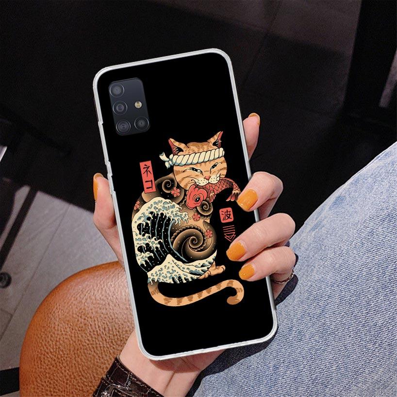 Ramen Sushi Samurai Tattoo Cat Phone Case For Samsung Galaxy A52 A32 A22 A12 A51 A31 A50S A30S A20S A10S Note 20 Ultra 10 Plus S