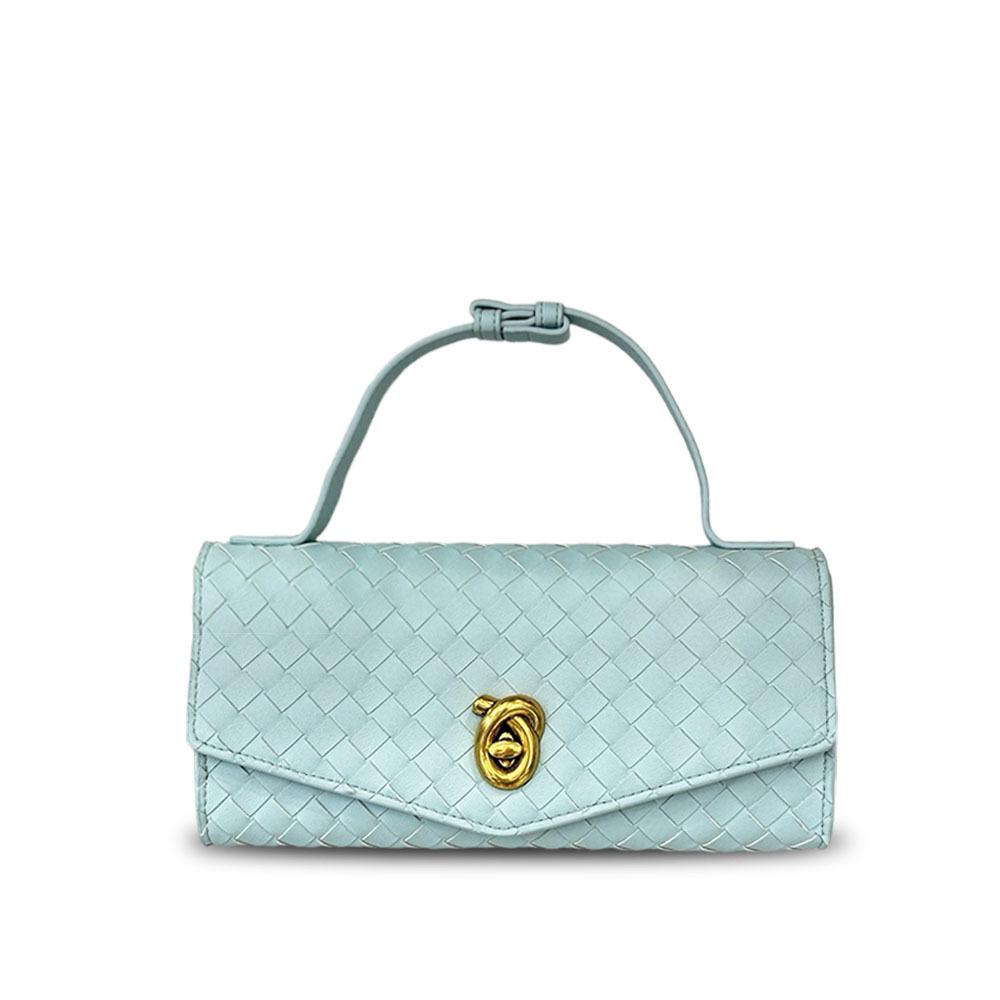 Cross-border woven baguette bag, niche leather women's bag, fashionable versatile horizontal version lock, portable shoulder messenger envelope bag