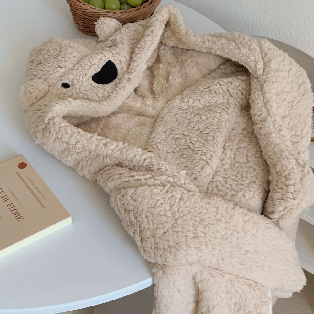 Soft Bear Hooded Blanket Fleece Material Blanket Shawl Winter Wearable Blanket  Living Room