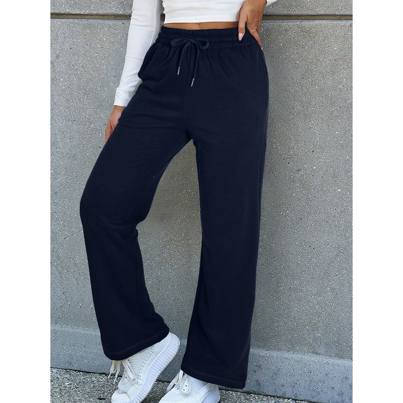 American Shiying Winter New Arrival Pure Color Fleece Casual Pants Women 2025 Sports Style Drawstring Straight-Leg Trousers Women