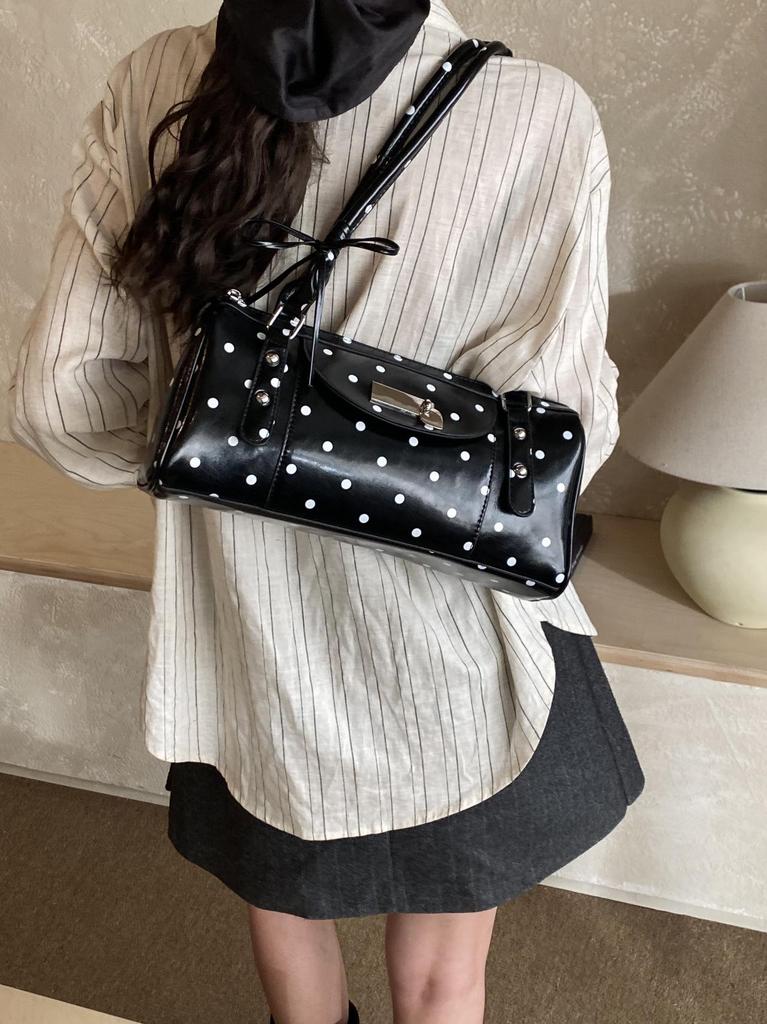 Women's 2026 Polka Dot PU One-Shoulder Crossbody Bag - Stylish & Simple Medium Size Handbag