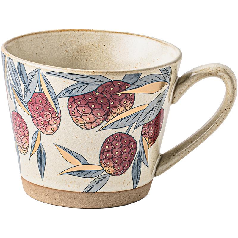 Mid-Century Modern Stoneware Mug Vintage Luxury for Latte Floral Tea Home Office Use High Aesthetic Ceramic Cup Gift