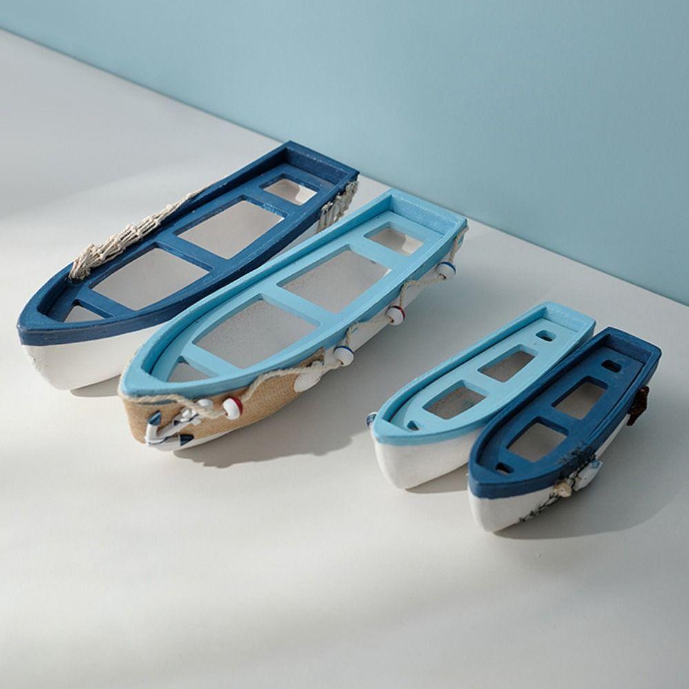 Model Crafts Wooden Boat Ornaments Simulation Marine Style Ship Statue Chic Mediterranean Styles Boat Figurine Home Decoration