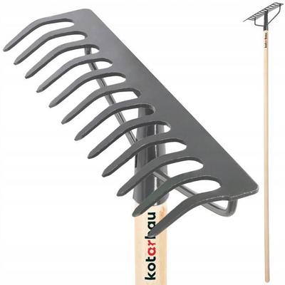 Râteau De Jardin - 12 Dents - Tête En Acier Renforcée - Manche En Bois