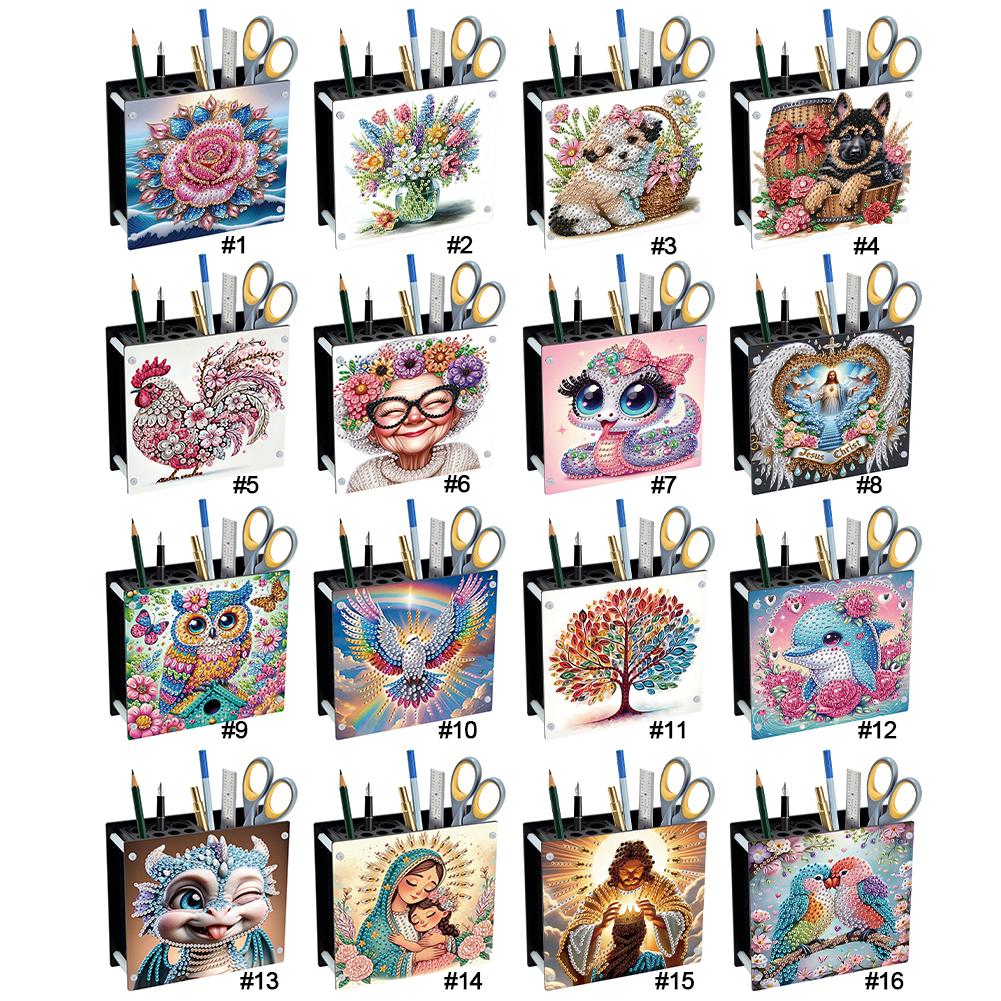 Acrylic Special Shape Diamond Painting Pencil Holder DIY Diamond Painting Pen Holder Kit Diamond Art Pencil Holder for Desk