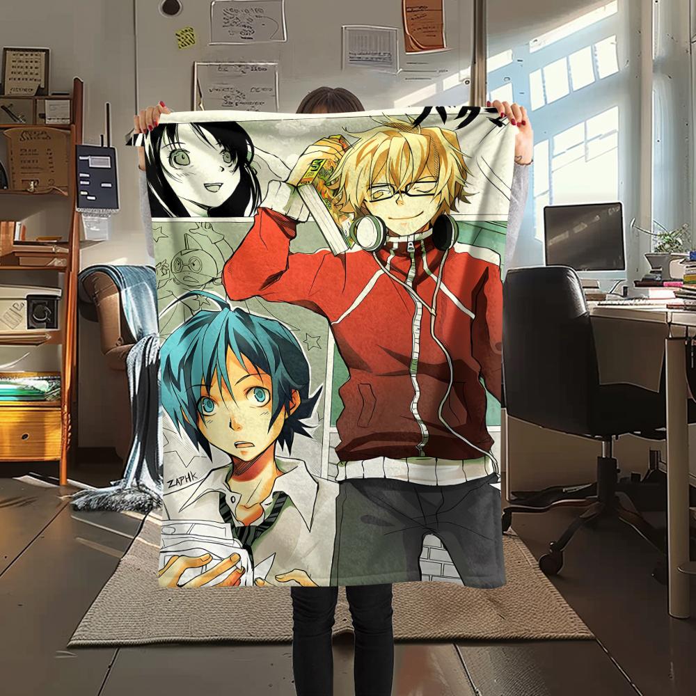 1PC Bakuman Print Flannel Blanket, High quality All Seasons, Home Decor, Warmth and Comfort, Perfect for Christmas Gifts