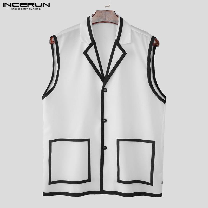 INCERUN 2PCS Men Sets Sleeveless Waistcoat and Long Straight Stitching Pants Outfits