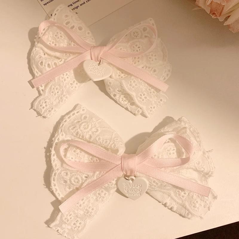 Ceai Alb Bucurie Clară~~Agrafă de Păr cu Fundă Albă din Dantelă Femeie Clip Lateral Lolita Clip Cioc de Rață Agrafă de Păr Piesă de Cap