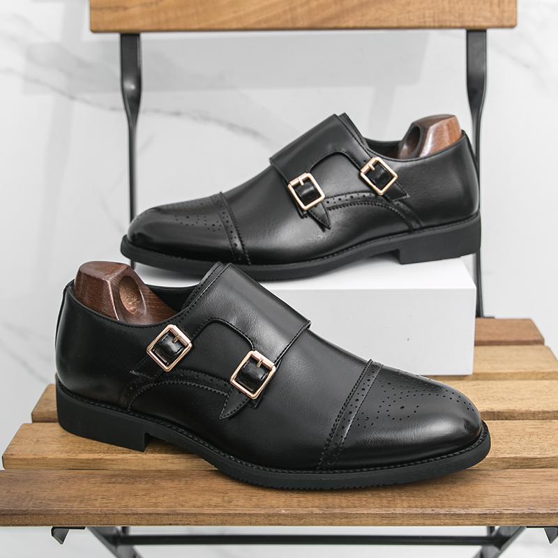 

Britain Gentleman Monk Strap Loafers New Pointed Leather Shoes For Men Designer Formal Wedding Prom Dress Homecoming Footwear 38 чорний