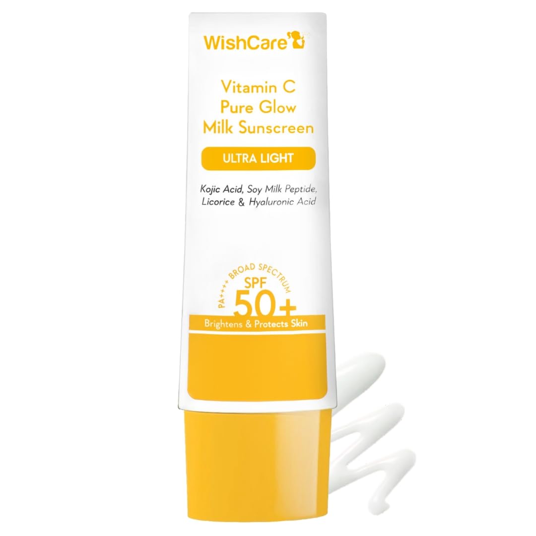 

WishCare Vitamin C Pure Glow Milk Sunscreen SPF 50 PA++++ 50g Oil-Free Lightweight Broad Spectrum