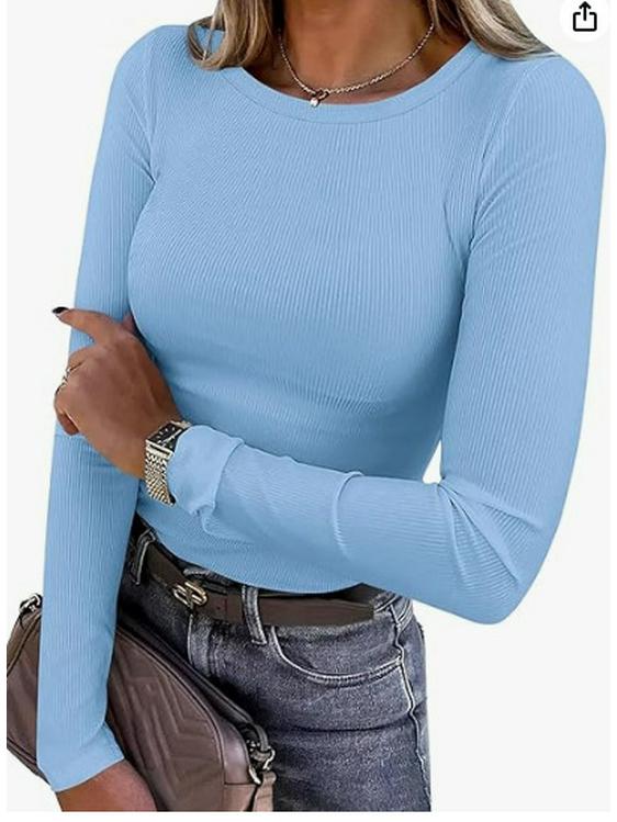 2024 Women's Long-Sleeve Ribbed Crew Neck Slim-Fit T-Shirt