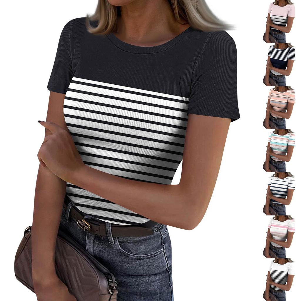 Dámské tričko s úzkým spodním dílem, módní ležérní kulatý výstřih, svetr s krátkým rukávem