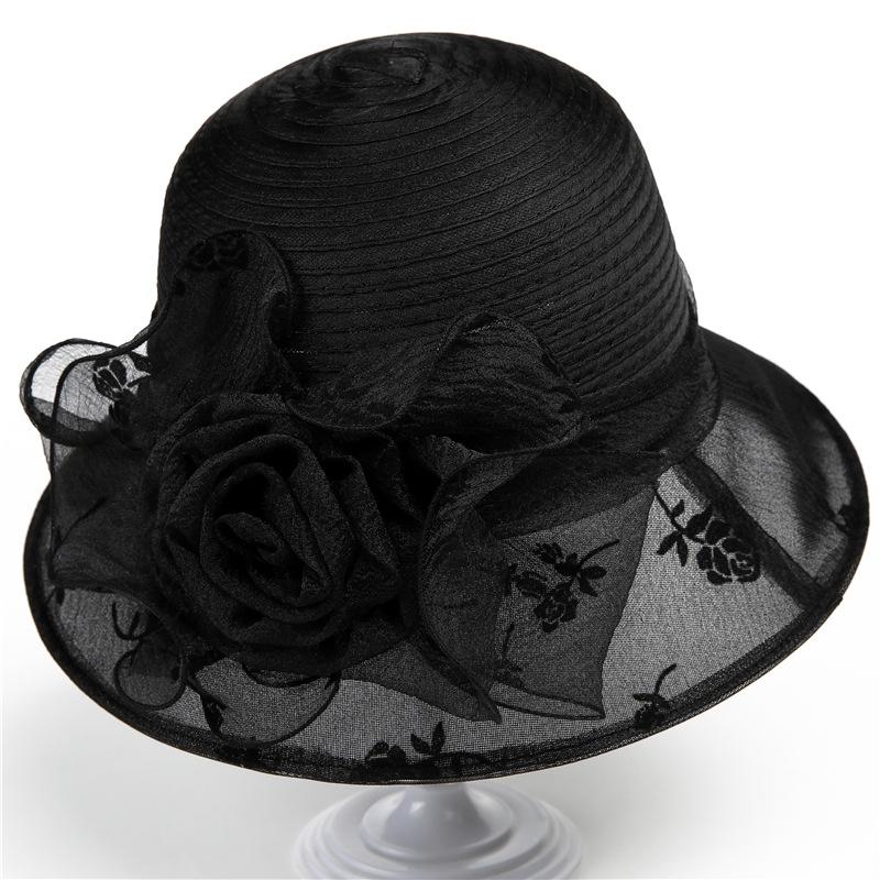 Elegant temperament organza hat women's spring summer cool hat bucket hat versatile top hat sun hat