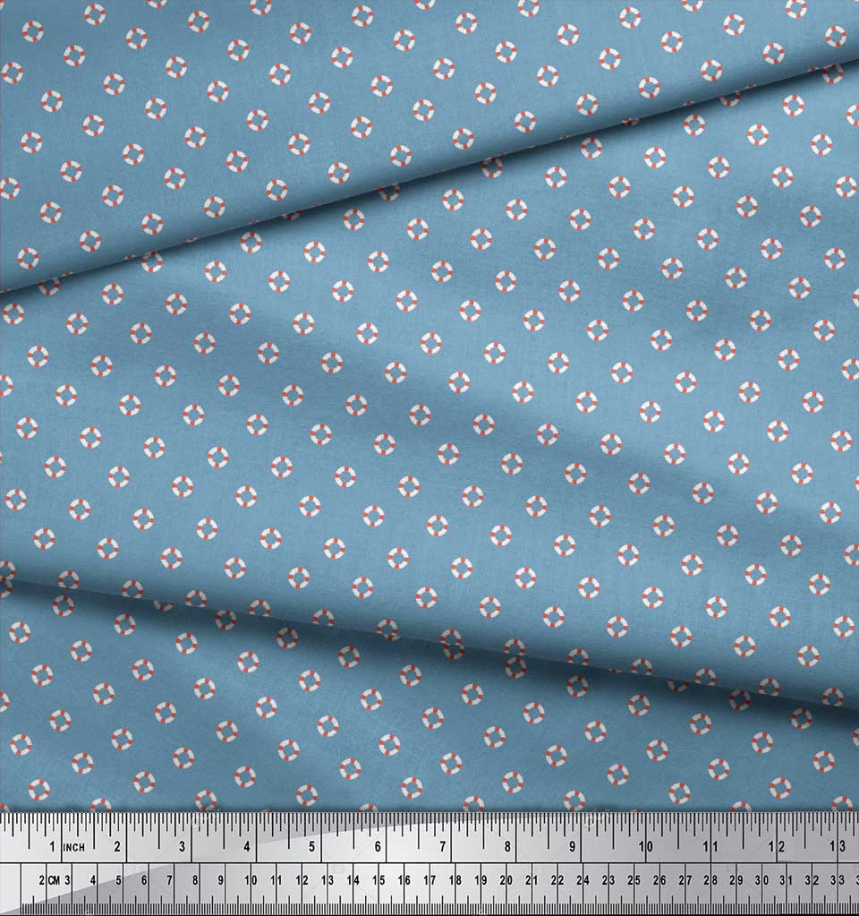 Soimoi Japan Crepe Satin Fabric Swimming Ring Small Printed Craft Fabric by the metre 42 Inch