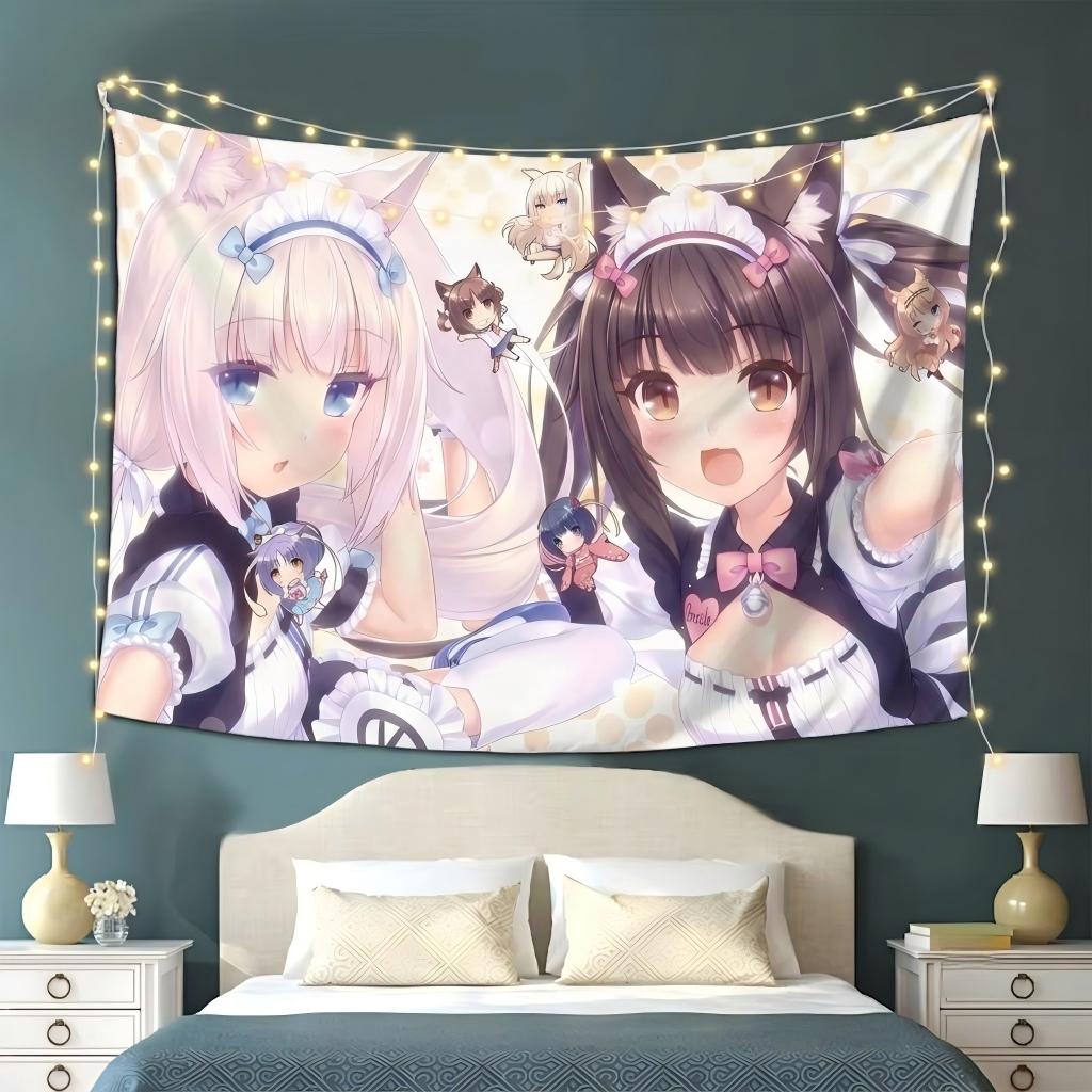 1pc N-Nekopara C-Chocola Vanilla Maid Tapestry Polka Dot Background Wall Hanging Kawaii Decor Teen Girls Bedroom Dorm Fans Gift