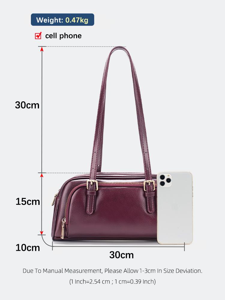 Women French Style Underarm Bag Genuine Leather Shoulder Bag