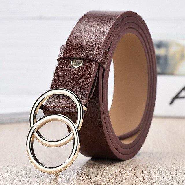 Round Belt Woman Gold Buckle Black Leather Belts for Women Jeans Fashion Ladies Waist Ceinture Femme Waistband