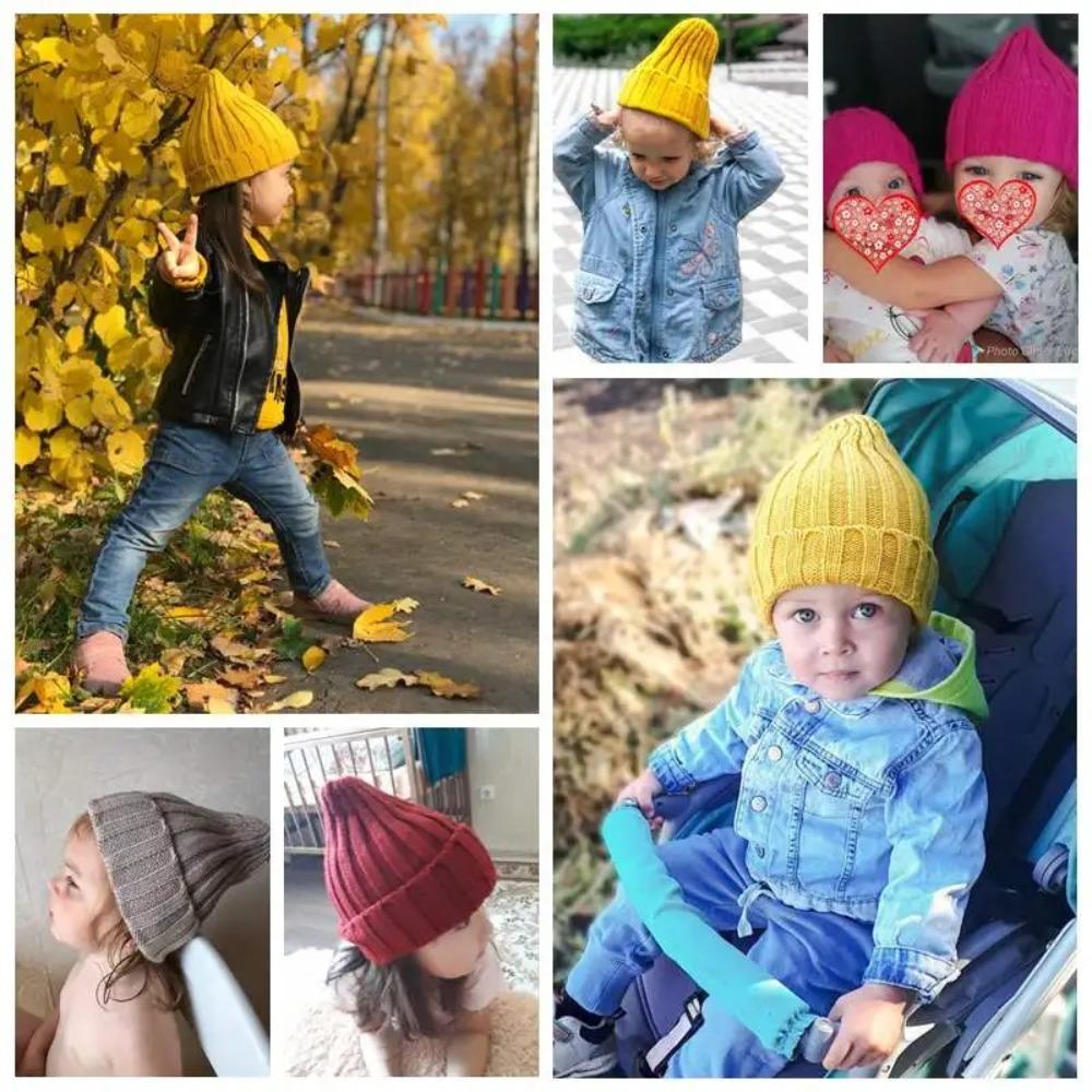 Solid Color Children's Knitted Hat Autumn Winter Girls Boys Cap New Crochet Baby Hat  Kids Beanie