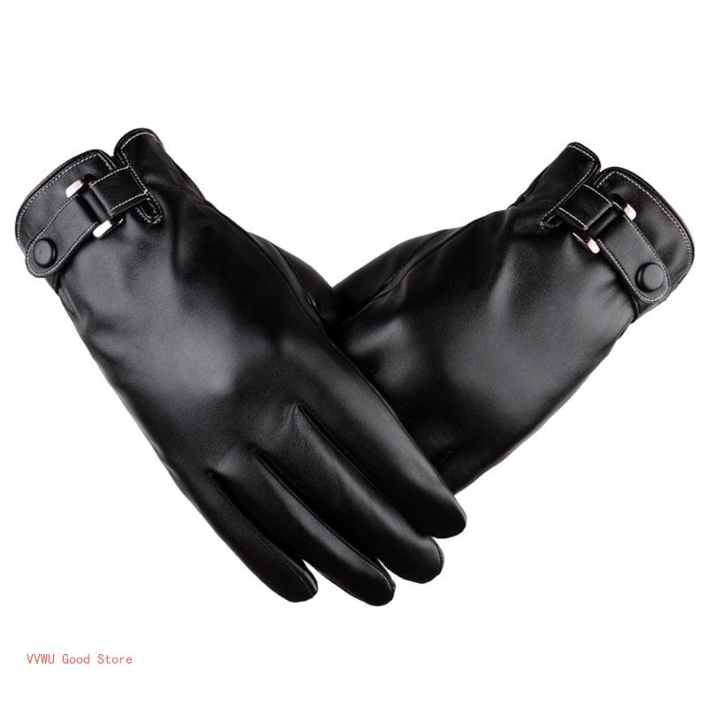 Leather Full Finger Gloves Winter Warm Gloves with Fleece Lining Touchscreen Driving Riding Gloves for Outdoor Sport