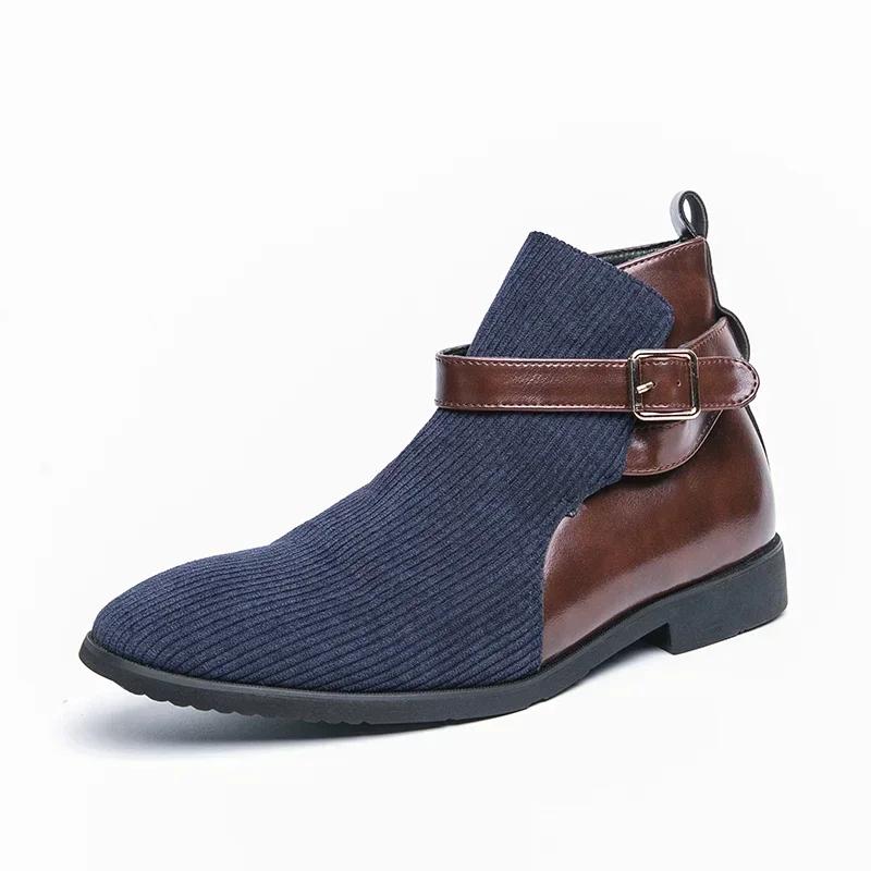 Mode Herr Stora Storlekar Läderkängor Trendiga Splicade Högtoppiga Herrkängor Andningsbara Halkfria Retro Spetsig Tå Casual Affärskängor