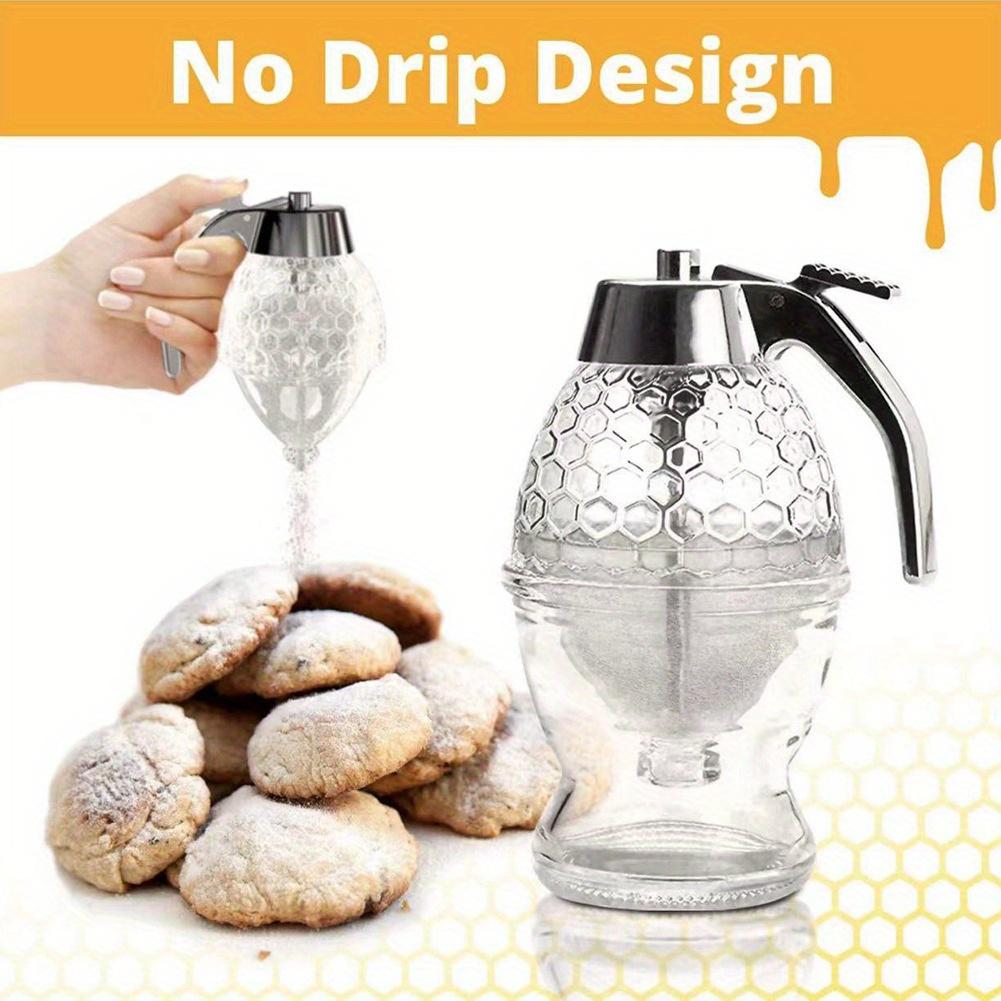 Honey Dispenser No Drip - 8oz Plastic Beehive Shape Syrup Dispenser with Stand - Leak-Proof Honey Jar Pot with Trigger for Easy Pouring