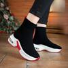 Lässige High on Platform Schuhe für Damen Frühling Herbst Stiefeletten Stilvoller Koreanischer Designer Stretch Gestrickt Slip On Damen Schuhwerk