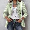 Damen Casual Vertikal Gestreift Print Langarm Rüschen Knopfleiste Hemd Jacke für den Alltag