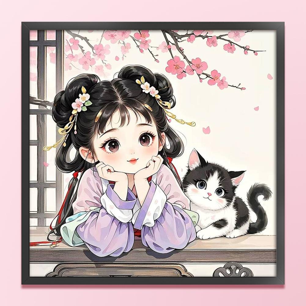 Komplette Stickerei Öko-Baumwollfaden 11CT bedruckt Mädchen Kreuzstich Kit Kunst 50x50cm