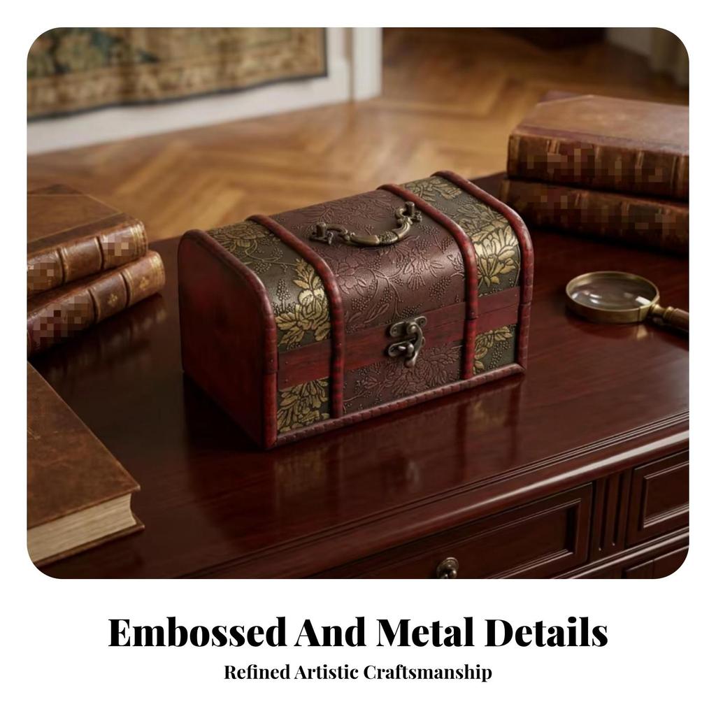 Vintage Wooden Storage Box Metal Latch Decorative Chest Top Handle