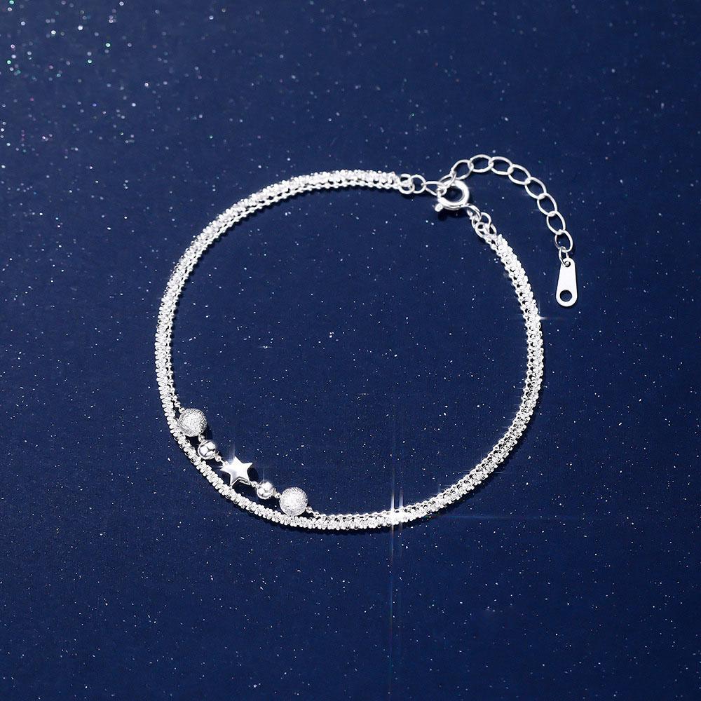 Exquisite Simple Design S925 Sterling Silver Double-layer Silver Star Bead Bracelets Jewelry Girls Gift Accessories YB-XY-758
