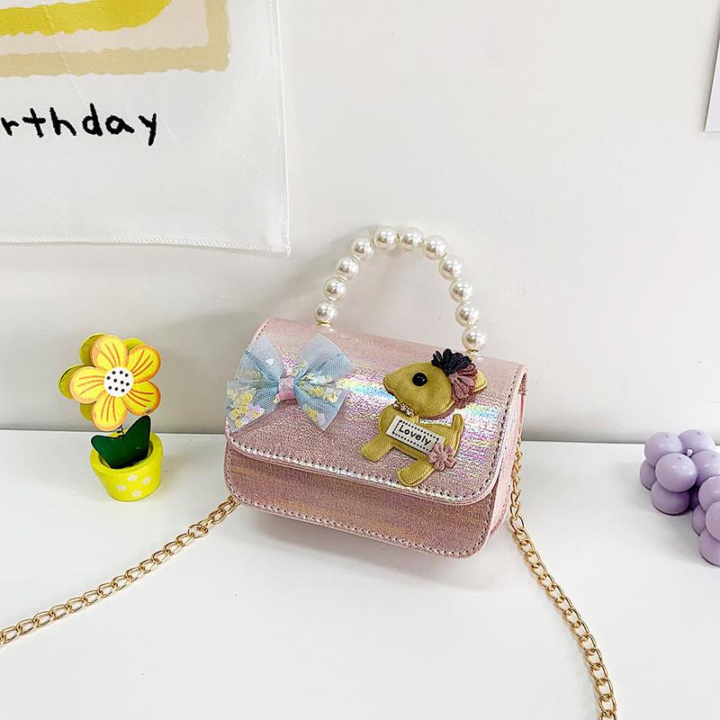 Adorable Cartoon Child Shoulder Bag Fashionable Chain Pearl Handbag For Girls