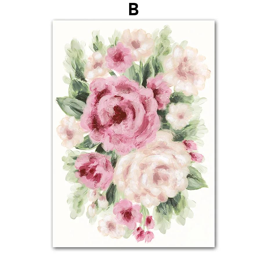 Nordic Canvas Painting Pink Flower Ace of Hearts Line Girl Wall Art Posters and Prints Wall Picture Living Room Bedroom Decor