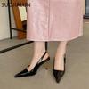 Fashion SUOJIALUN 2024 Spring New Band Women Pumps Shoes Fashion Shallow Slip On Slingback Sandals Thin High Heel Dress Sexy Pumps Shoes