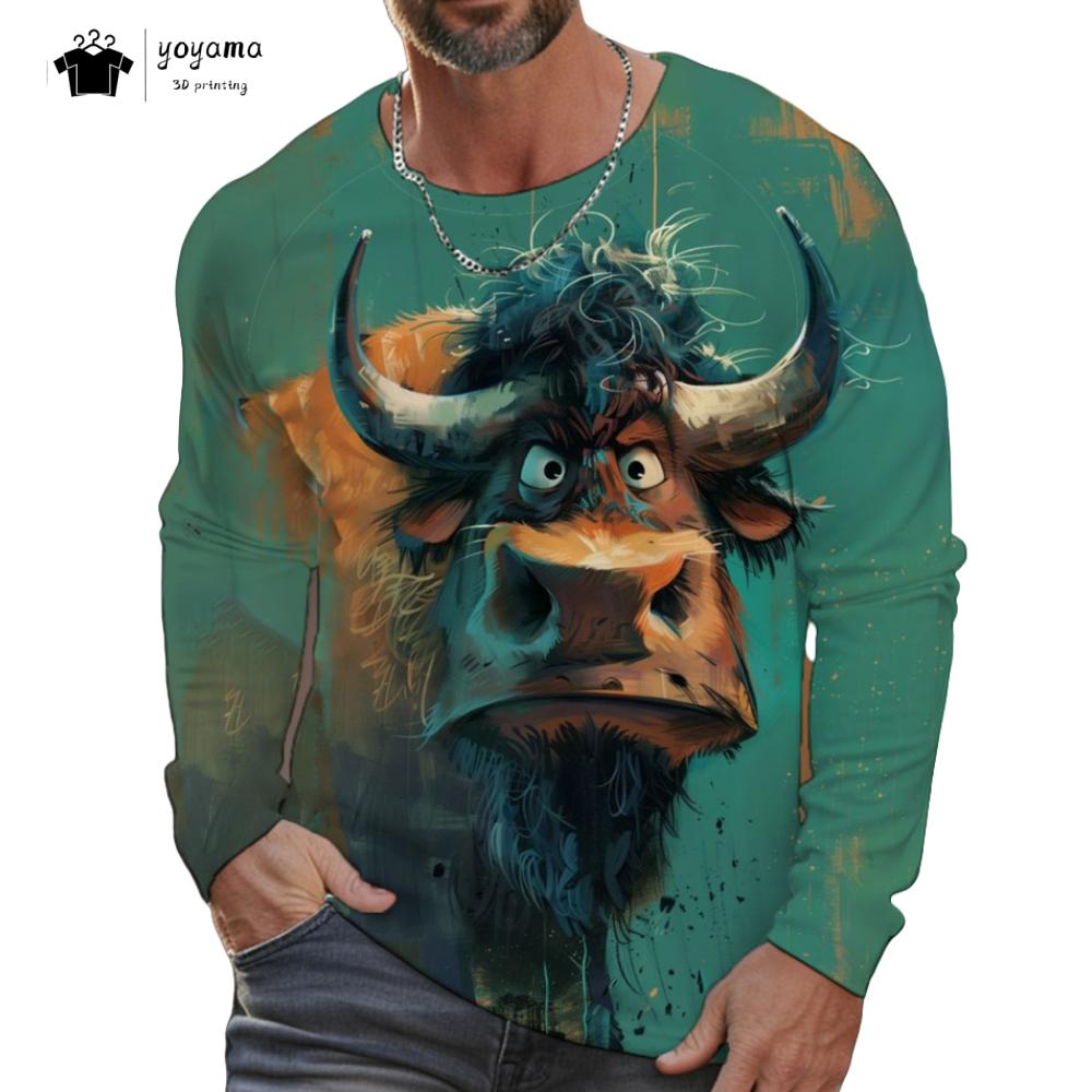 Funny Chicken Pattern Men Long Sleeved T-Shirt 3D Print Autumn Loose-Fitting Men's Clothing Casual Fashionable O-Neck Men's Top