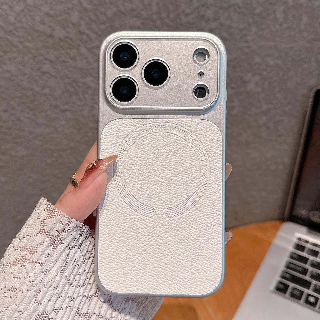 For iPhone 17 Pro Magnetic Back Cover Precise Cutouts Textured PU Leather Coated TPU + PC Protective Phone Case Compatible with MagSafe