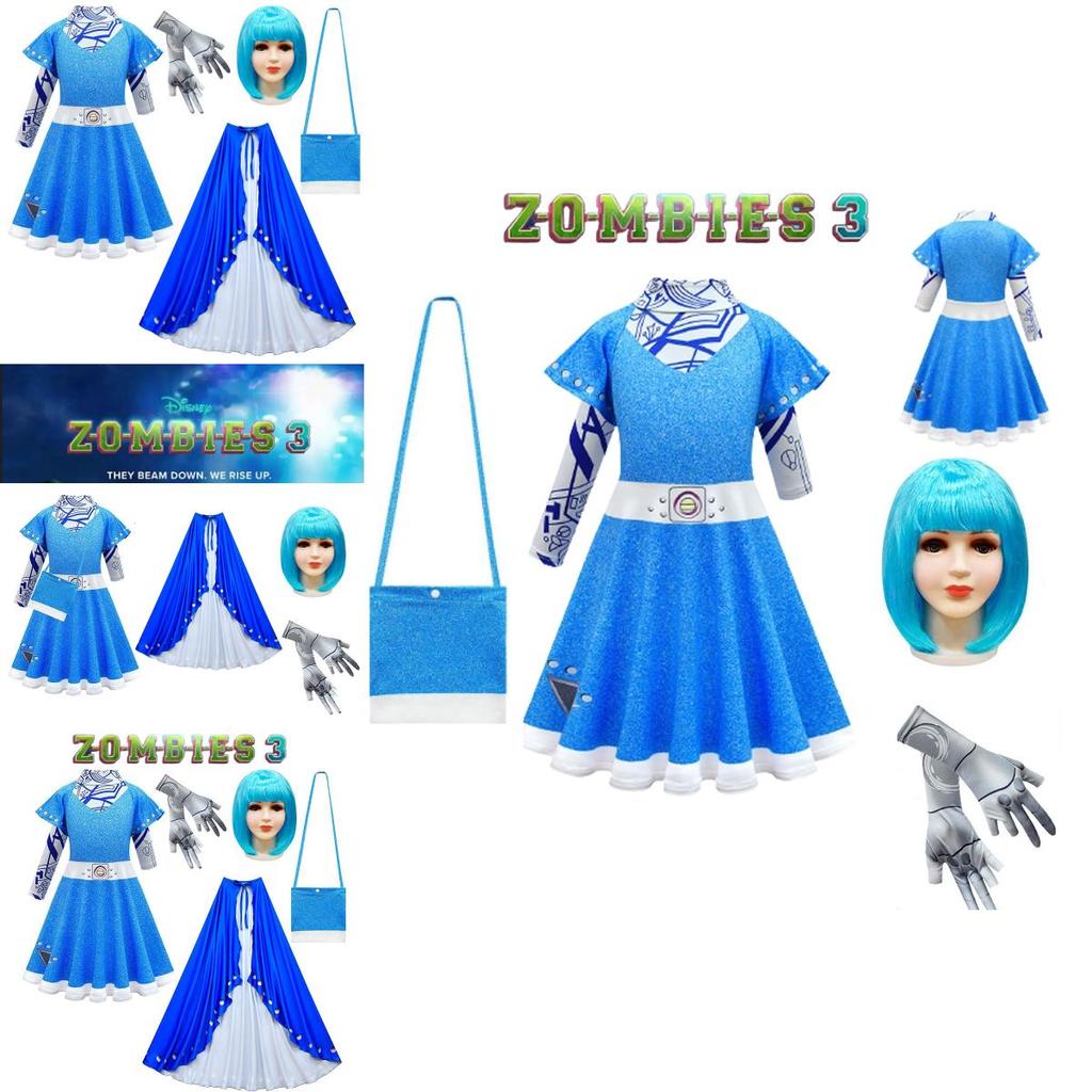 Kinder Zombies Cosplay Kostüm Halloween Kleid Umhang Perücke Tasche Mädchen Outfit Geschenk