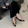2026 Commuter Metal Buckle Single Shoes Women's High-end Temperament Suede Pointed High Heels