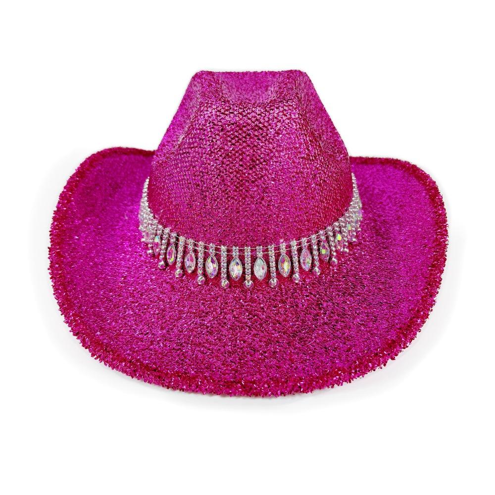 Women's Cowgirl Hat Stylish Rhinestone Design Sun Hat Wide Brim Western Cap for Party& Daily Life