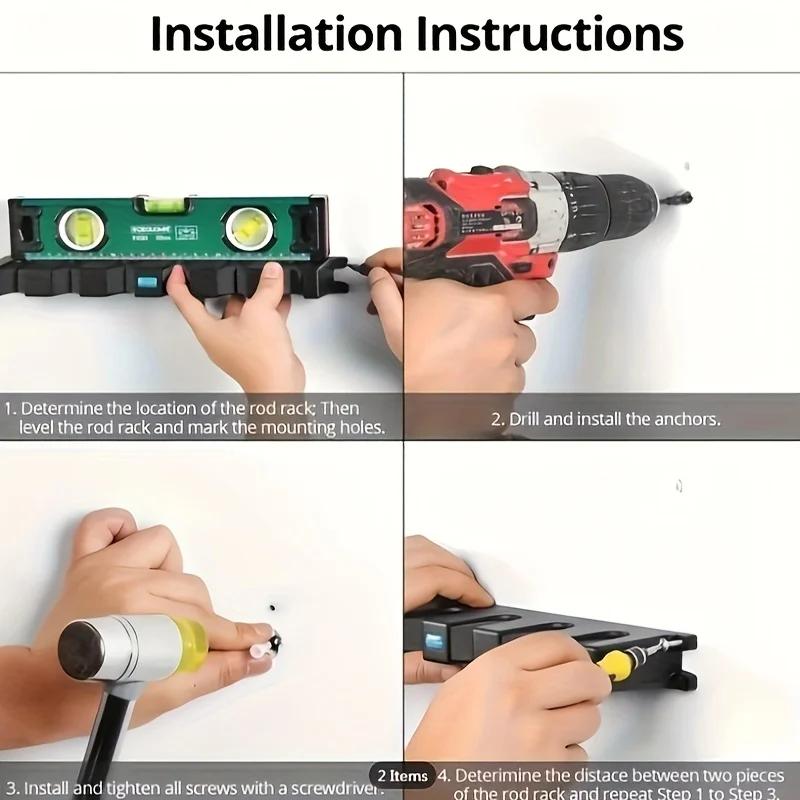 Two Fishing Rod Storage Display Racks, Horizontal Wall Mounted Fishing Rod Brackets, Capable of Storing 6 Fishing Rods