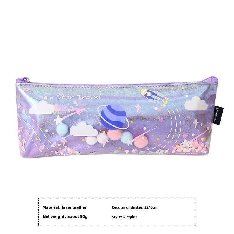 Star Planet Galaxy Flowing Sand Pencil Case With Waterproof Laser Material For Students And Teens