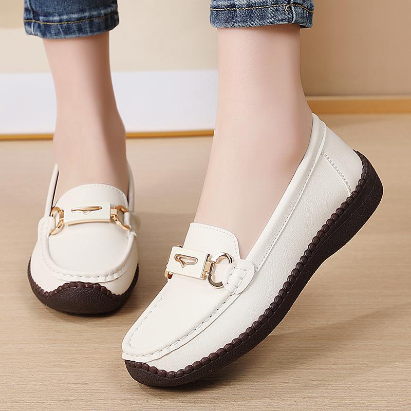 Einfache Damen Leder Loafer Fahr-Mokassins Bequeme Flache Schuhe Schwarz Lässige Slip-Ons Große Größen Schwarz Business Büroschuhe
