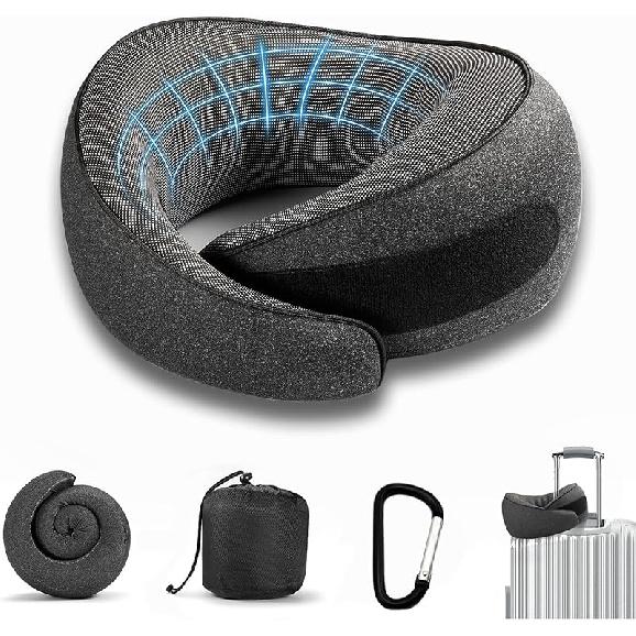 SZXYX Travel Pillows for Airplanes, 100% Pure Memory Foam Neck Pillow for Airplanes, Comfortable Breathable Cover, 360° Support Stowable Pillows for Small