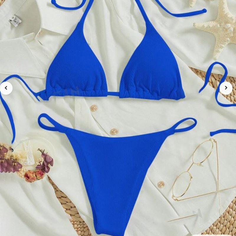Dámské sexy bikiny s halterovým výstřihem v jednobarevném provedení - dvoudílné na dovolenou