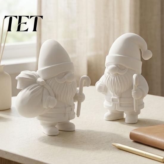 Holiday Tabletop Decor 3D Printed Santa Claus Figure for DIY Painting, Christmas Festive Room Ornament Ornament, White Resin Figurine Desk Shelf