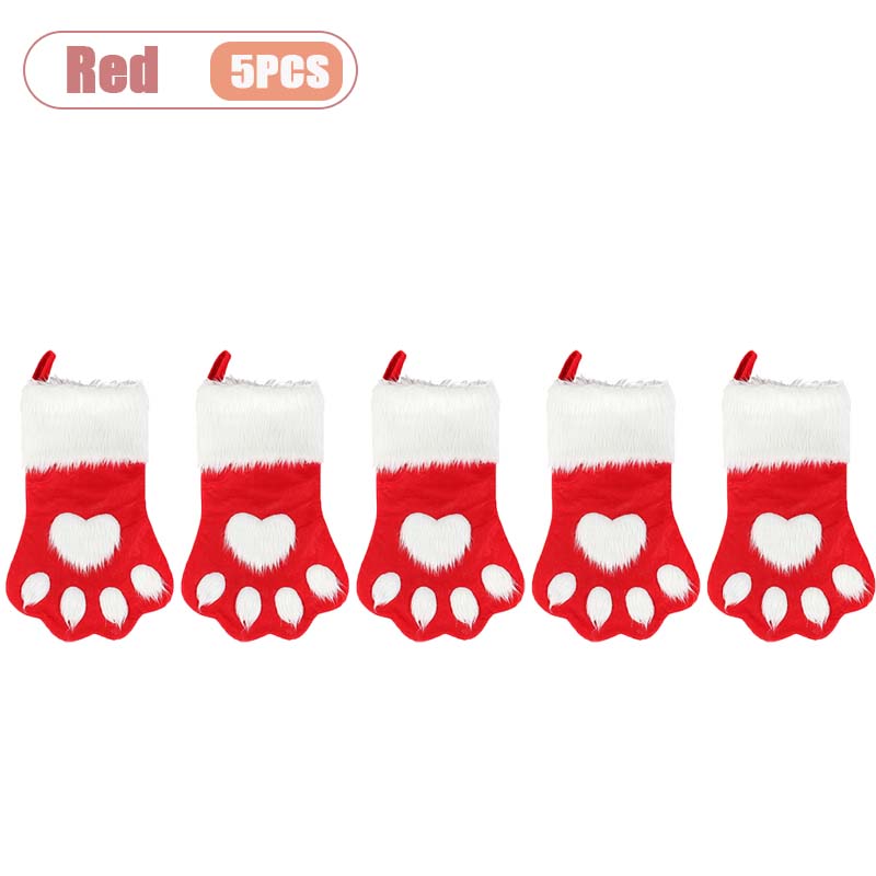 Christmas Tree Hanging Stockings Dog Paw Design Plush Long Hair Xmas Stocking Holiday Gift Bag Decoration Party Ornament